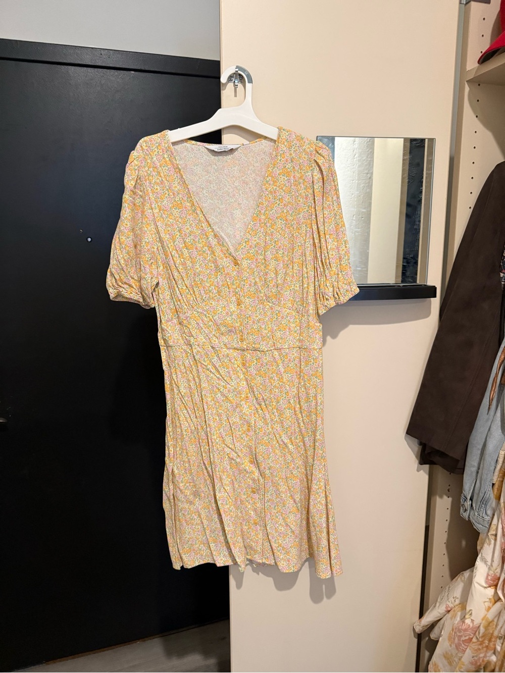& Other Stories Yellow Floral V-Neck Mini Dress